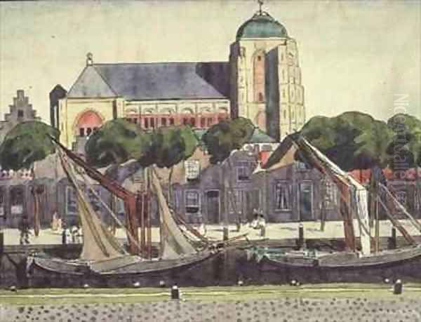 The Church and Harbour at Verre Oil Painting by Thomas Austen Brown