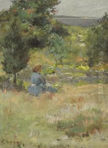 Girl At Shinnecock Hills Oil Painting by William Merritt Chase