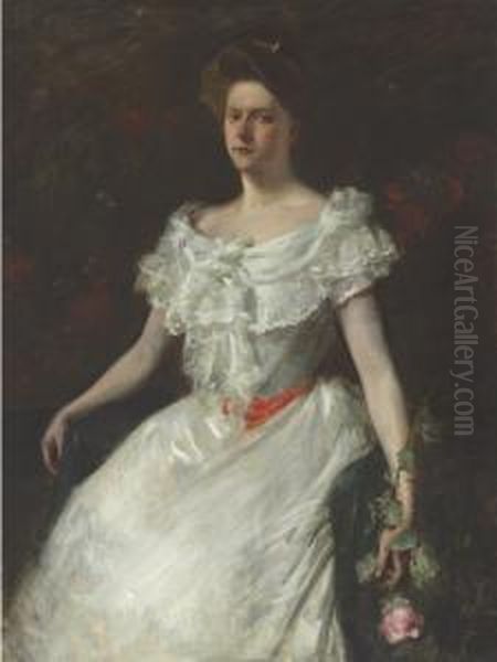 Portrait Of A Lady With A Rose (miss M.s. Lukens) Oil Painting by William Merritt Chase