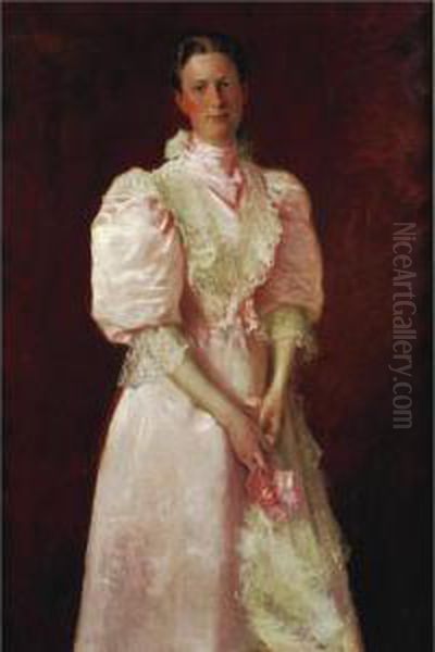 A Study In Pink (mrs. Robert Mcdougal) Oil Painting by William Merritt Chase