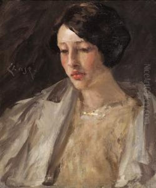 Portrait Of Esther M. Groome Oil Painting by William Merritt Chase