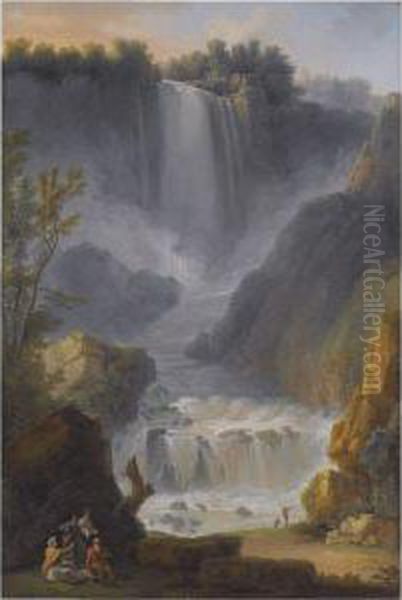 A View Of The Marmore Falls Near Terni Oil Painting by Claude Louis Chatelet