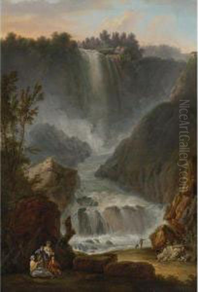 View Of The Cascade Del Marmore Near Terni Oil Painting by Claude Louis Chatelet