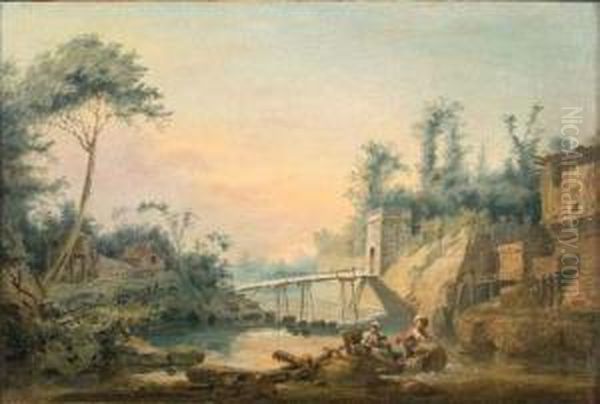 La Traversee D'une Riviere En Barque Oil Painting by Claude Louis Chatelet