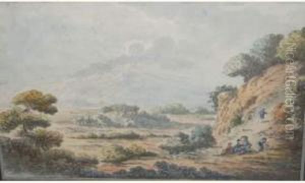 Vue Du Cratere De L'astruni, En Sicile Oil Painting by Claude Louis Chatelet