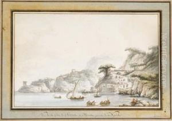 Vue De La Cote De Sorrente A Massa Pres De Naples Oil Painting by Claude Louis Chatelet