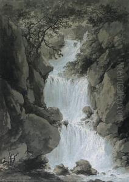 Views Of The Reinbach Falls Oil Painting by Claude Louis Chatelet