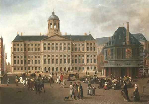 The Dam, Amsterdam, with the Town Hall and the Waag Oil Painting by Gerrit Adriaensz Berckheyde