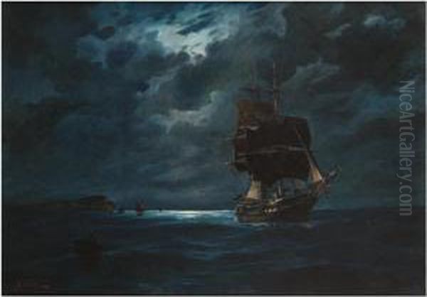 Sailing By Moonlight Oil Painting by Vassilios Chatzis