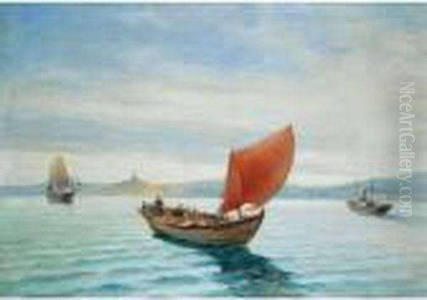 Sailing Boats And Steamers Oil Painting by Vassilios Chatzis