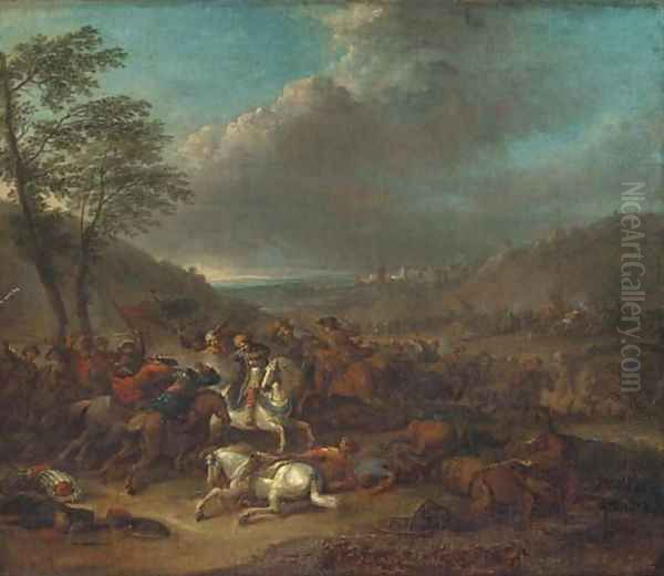 A cavalry battle between Christians and Turks Oil Painting by Karel Breydel