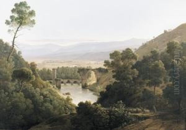 Vue Du Pont De Narni. Oil Painting by Pierre-Athanase Chauvin