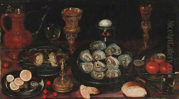 A laid table with salvers of oysters Oil Painting by Osias, the Elder Beert