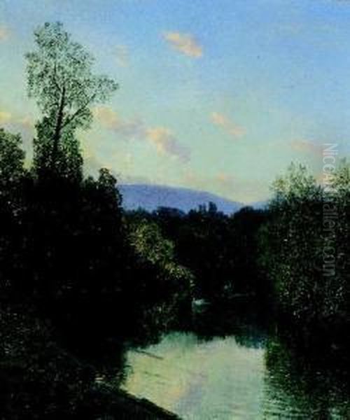 Le Vieux Rhone A Villeneuve. Oil Painting by Alfred Chavannes