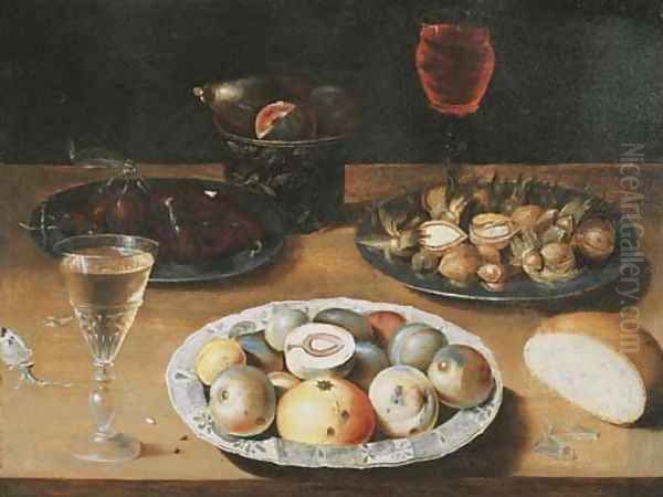 Peaches on a Wanli 'kraak' porselein plate Oil Painting by Osias, the Elder Beert