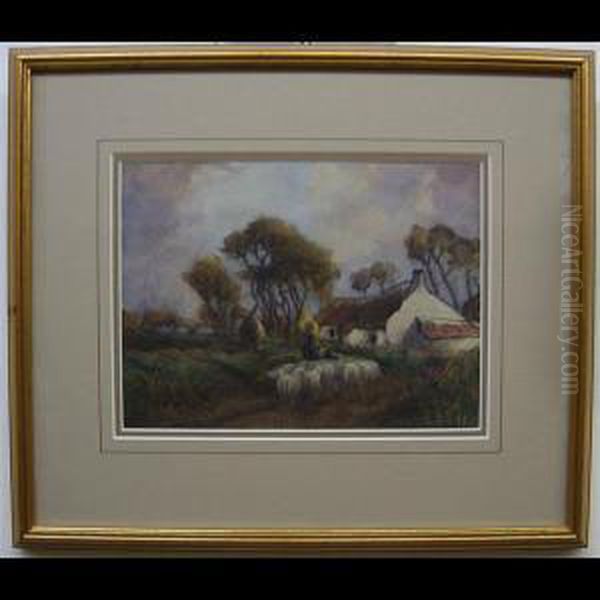 Dutch Shepherd With Flock Oil Painting by Georges Chavignaud