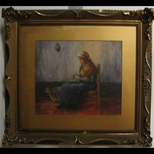 Seated Woman Knitting Oil Painting by Georges Chavignaud