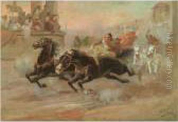 La Carrera De Cuadrigas Oil Painting by Ulpiano Checa y Sanz