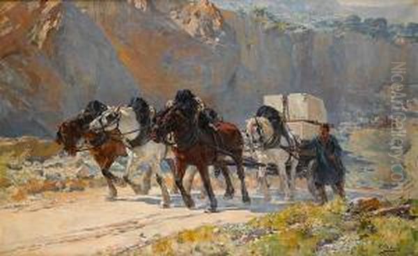 The Quarry Team Oil Painting by Ulpiano Checa y Sanz