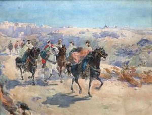 Cavaliers Arabes A La Sortie Des Remparts De Fes Oil Painting by Ulpiano Checa y Sanz