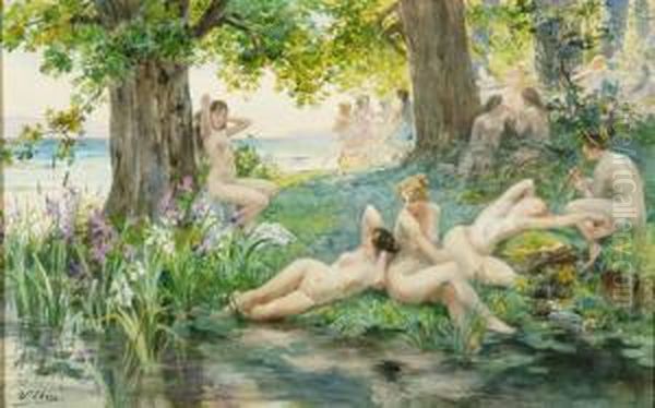 Ninfas En El Lago Oil Painting by Ulpiano Checa y Sanz