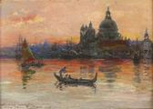 Gondel Vor Santa Maria Della Salute In Venedig. Oil Painting by Ulpiano Checa y Sanz