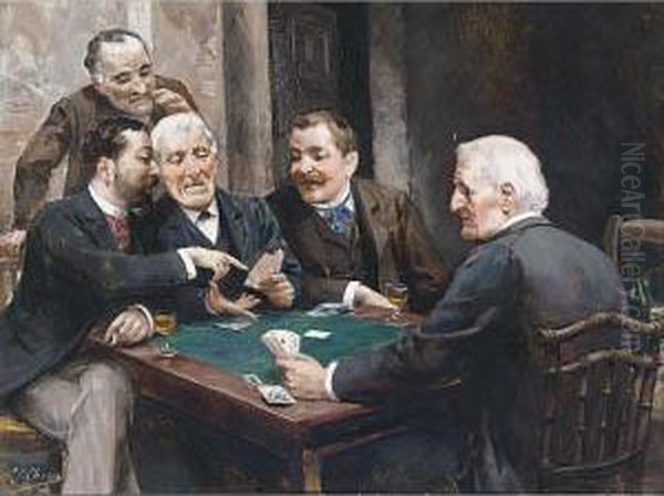 A Game Of Cards Oil Painting by Ulpiano Checa y Sanz