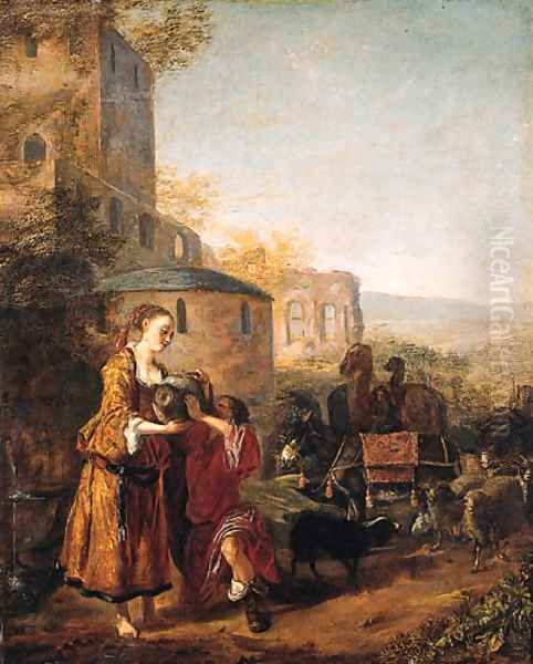 Rebecca and Eliezer at the Well Oil Painting by Adriaen Cornelisz. Beeldemaker