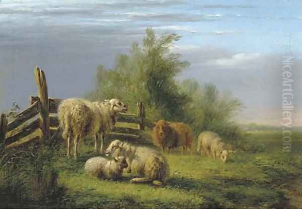 Sheep in a pasture Oil Painting by Bernardus Gerardus Ten Berge