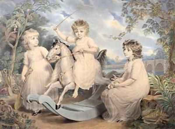 Portrait Group of three Children, possibly Sophie, Charles and Frances Burney Oil Painting by Edward Francis Burney