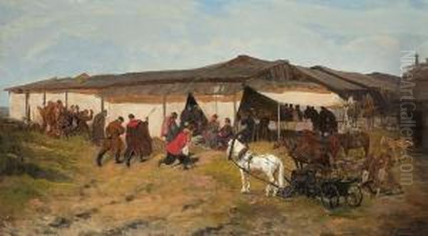 Fair On East Ukraine Oil Painting by Jozef Chelmonski