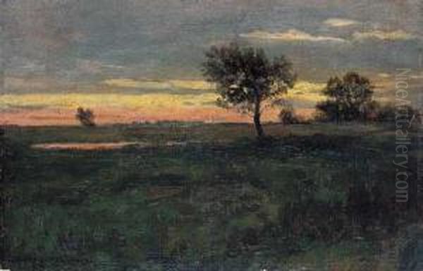 Pejzaz O Zachodzie Slonca Oil Painting by Jozef Chelmonski