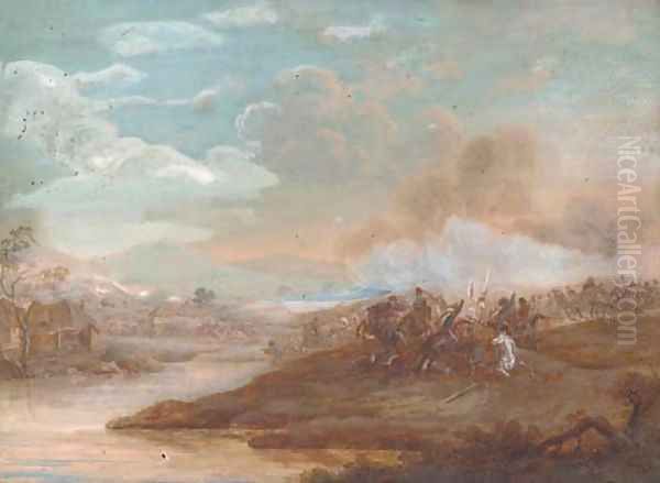 A military skirmish Oil Painting by Henri-Desire Van Blarenberghe