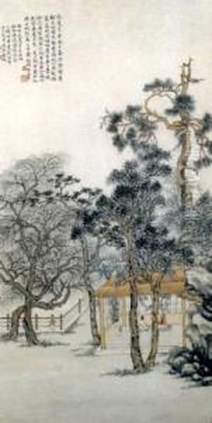 Landscape After Wen Zhengming Oil Painting by Jin Cheng