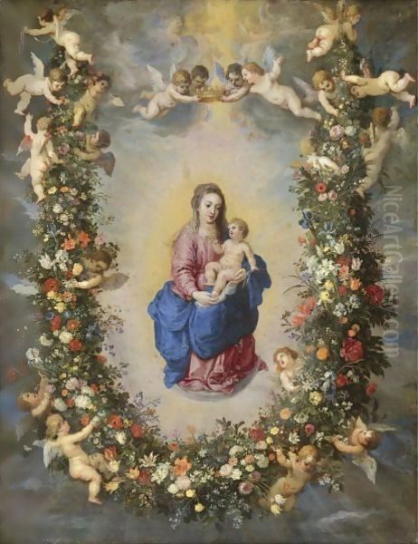 The Virgin and Child encircled by a garland of flowers Oil Painting by Jan & Balen, Hendrik van Brueghel