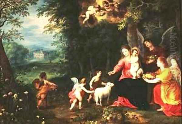 Madonna and Child with Angels Oil Painting by Jan & Balen, Hendrik van Brueghel