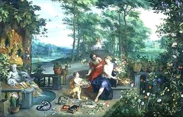 Flora and Nymphs in a Garden Oil Painting by Jan & Balen, Hendrik van Brueghel