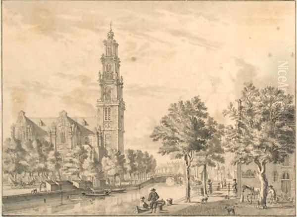 The Westerkerk on the Prinsengracht, Amsterdam, seen from the corner of the Bloemgracht Oil Painting by Jan De Beyer