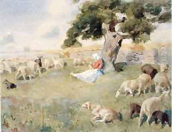 Shepherd with a Flock of Sheep Oil Painting by Paul Burman