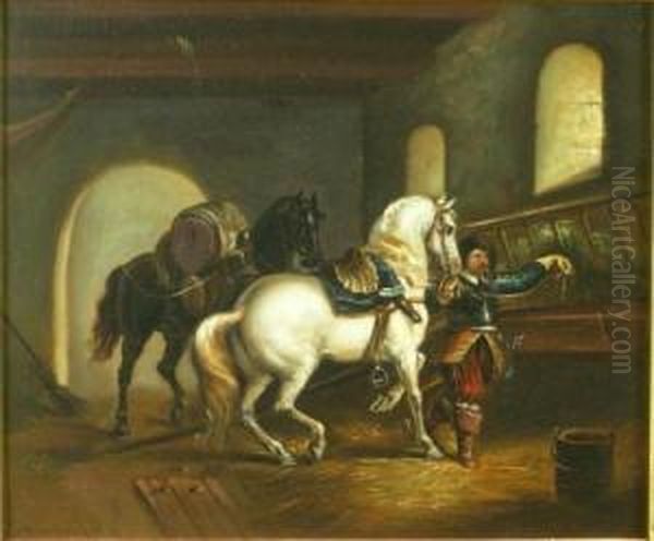 The Stables Oil Painting by Nicholas Chevalier