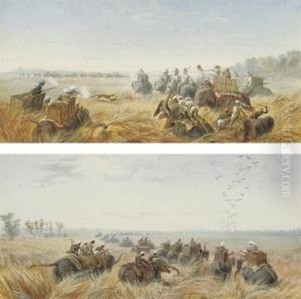 A Tiger Hunt: The Pursuit; And The Kill Oil Painting by Nicholas Chevalier