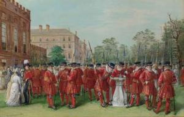 The Parade Of The Yeomen Of The Guard At Clarence House Oil Painting by Nicholas Chevalier