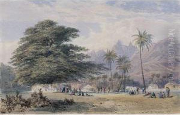 Festive Scene In Moorea, Tahiti Oil Painting by Nicholas Chevalier