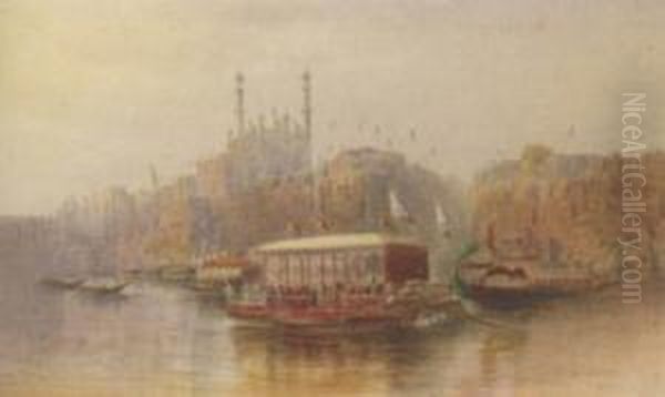 Royal Barges On The Ganges Oil Painting by Nicholas Chevalier