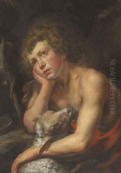 Saint John the Baptist in the wilderness Oil Painting by School Of Brussels