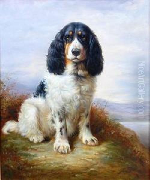 Portrait Of A Spaniel In A Landscape Oil Painting by Lilian Cheviot