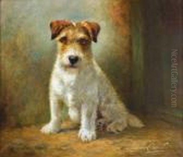 Seated Wire Haired Fox Terrier Oil Painting by Lilian Cheviot