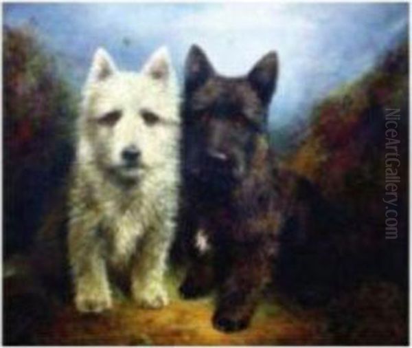 Best Friends, A Westie And A Scottie Oil Painting by Lilian Cheviot