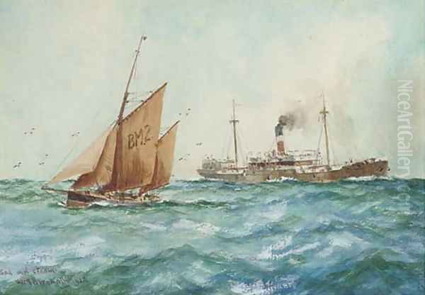 Sail and steam Oil Painting by William Minshall Birchall