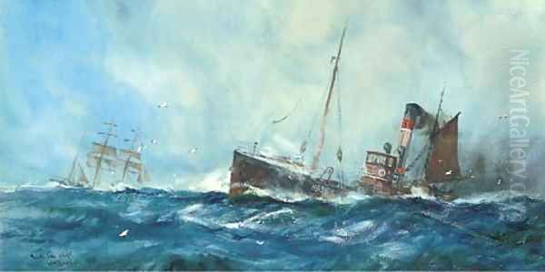 North Sea ships Oil Painting by William Minshall Birchall